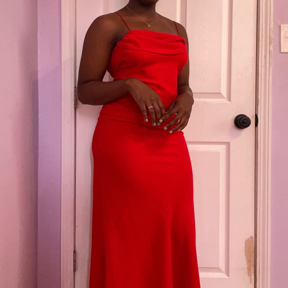 elegant red chiffon gown. (Worn once)